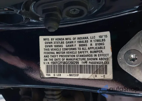 2016 Honda Civic Lx z USA, uszkodzony, nr VIN 19XFC2F58GE200299